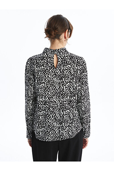 LC Waikiki Black Mock Neck Patterned Oversized Women's Blouse