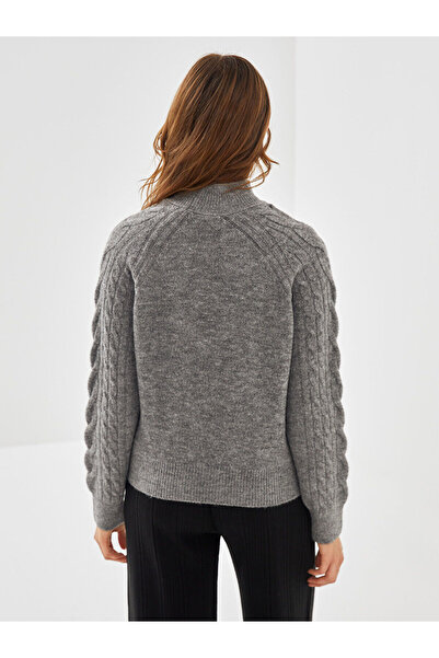 LC Waikiki Gray Half Turtleneck Self Patterned Women's Knitwear Sweater