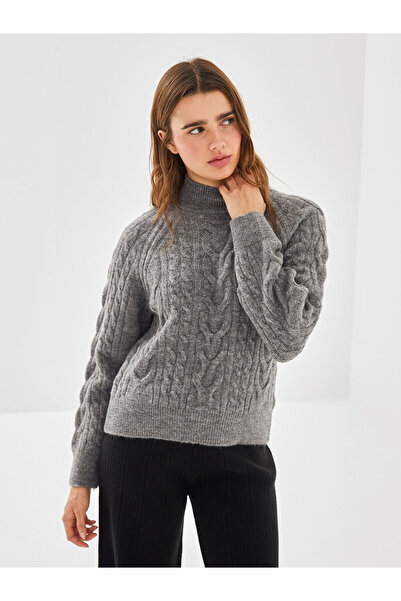 LC Waikiki Gray Half Turtleneck Self Patterned Women's Knitwear Sweater