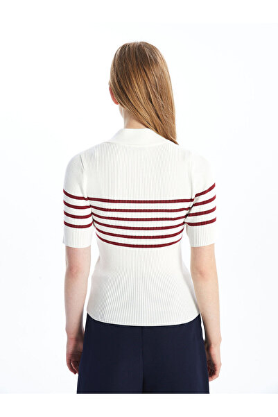 LC Waikiki Red Striped Lcw Vision Polo Collar Women's Knitwear Sweater