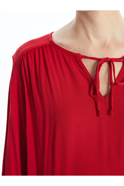 LC Waikiki Lcwaıkıkı Classic Kırmızı Kadın Bağlamalı Yaka Düz Bluz