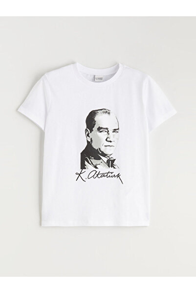 LC Waikiki Vizyon New Season Crew Neck Ataturk Printed Girls' T-Shirt