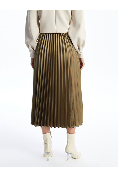 LC Waikiki Γυναικεία πλισέ φούστα LCW Modest Μαύρη ελαστική μέση σατέν