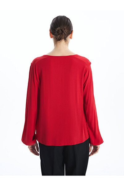 LC Waikiki Lcwaıkıkı Classic Kırmızı Kadın Bağlamalı Yaka Düz Bluz