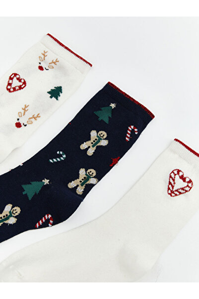 LC Waikiki Ecru New Year Themed Women's Socks 3-Piece Set