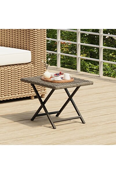 vidaxl Folding Table Grey 45x35x32 cm Poly Rattan