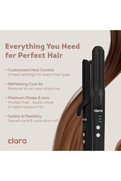 Generic CLARA Anti-Frizz Platinum Ionic Hair Straightener - 3 Heat Settings, Dual-Purpose Styler, Black