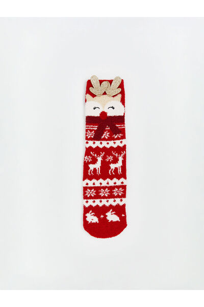 LC Waikiki Red Christmas Themed Women's Home Socks