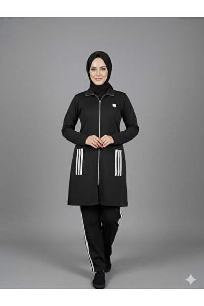 BERNEO Γυναικείο Σετ Χτενισμένο Βαμβακερό Κομψό Σετ με Φερμουάρ και Πλαϊνές Ρ...