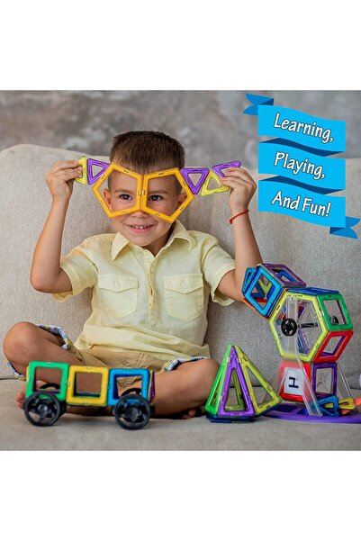 REZZOSS Magnetic Building Blocks Set - 118 Piece :Colorful Tiles, Educational Cards, Wheels .