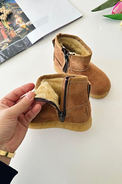 Minigimin Cicileri Miniğimin Cicileri İçi Kürklü Tabanı Simli Işıklı Süet Kız Çocuk Kışlık Bot - Taba