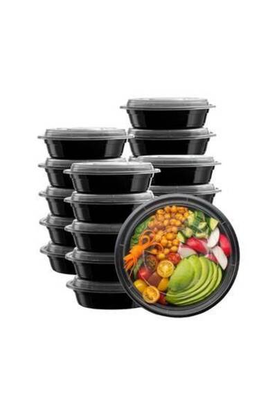 Generic 32 oz Round Black Microwave Bowl with Clear Lid (Pack of 20)