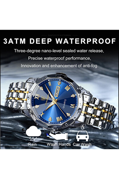 POEDAGAR Ceas barbatesc CS1379, otel inoxidabil, argintiu-auriu, cadran albastru