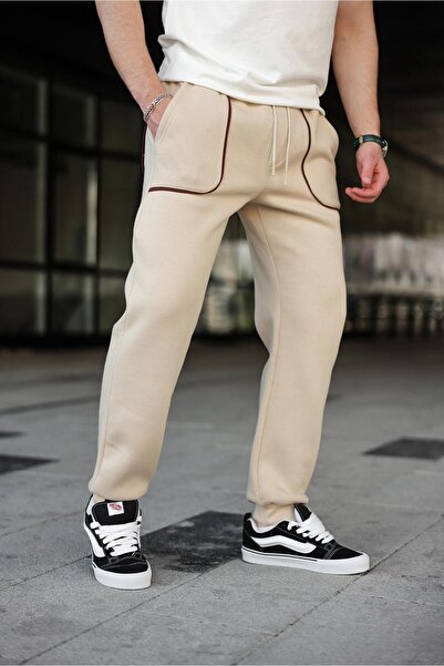 Madmext Μπεζ ριγέ Φούτερ Jogger E6581