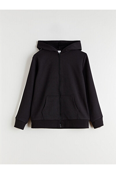 LC Waikiki Hanorac negru cu glugă pentru fetiță, cu fermoar