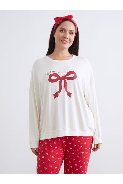 LC Waikiki Set de bandă pentru păr și pijamale pentru femei cu imprimeu cu fundă