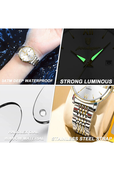 POEDAGAR Γυναικείο ρολόι CS1679, ανοξείδωτο ατσάλι, ασημί-ροζ χρυσό, λευκό καντράν