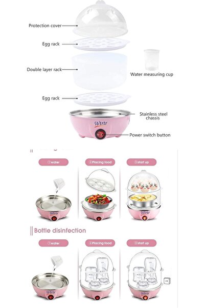 RADIOTRONICS Egg Cooker 350W Electric Egg Steamer, White, 7-14 Egg Capacity (Double-deck 14 PCS)