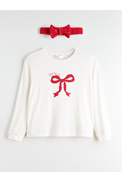 LC Waikiki Σετ γυναικεία κορδέλα και πιτζάμες με στάμπα με φιόγκο