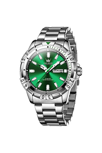 OLEVS Ceas barbatesc CS1532, otel inoxidabil, argintiu, cadran verde