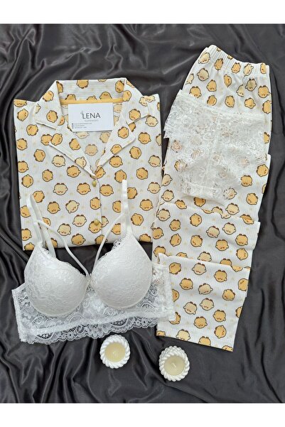 Lena Homewears Women's Patterned Berlin K Ribbed Knit Pajama Set with Underwear