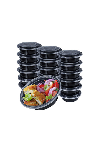 Generic وعاء مكرويف اسود دائري 16 اونز بغطاء شفاف عبوه (20حبه)