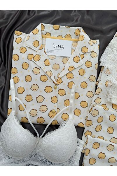 Lena Homewears Women's Patterned Berlin K Ribbed Knit Pajama Set with Underwear