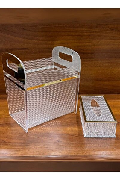 ALQANNAS Acrylic Trash Bin and Tissue Box Set | Elegant Tissue Organizer & Wa...