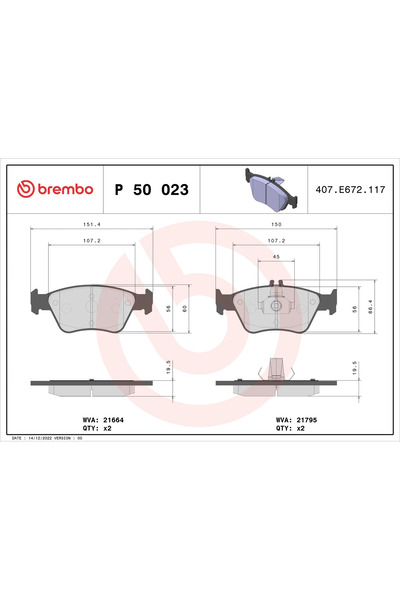 Brembo Комплект спирачни накладки за дискови спирачки Mercedes-Benz C-Class/C...