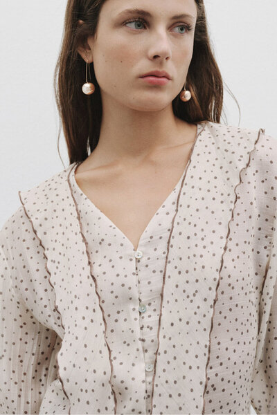 Pilea Polka Dot Shawl Collar Detailed Shirt