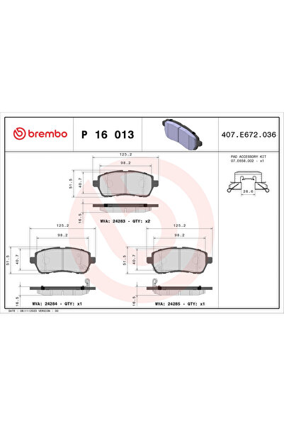 Brembo Комплект накладки за дискови спирачки Daihatsu Materia/Sirion Ford Fie...