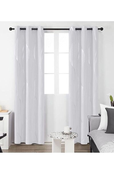 COOYA 2-Piece Thermal Insulated Blackout Curtains Greyish White/Silver 100x200cm