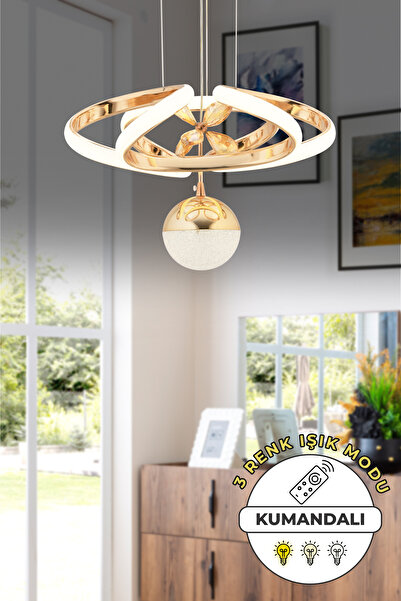 Dekorluna Alfa Kumandalı 3 Renk Işık Özellikli Modern Gold Kaplama Sarkıt Led...