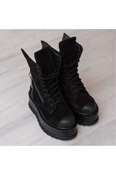 exclusives.ro Ghete Dama - wings - Black - piele naturala velur neagra