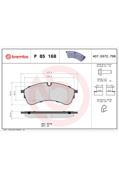 Brembo Комплект спирачни накладки за дискови спирачки Man Tge Bus/Tge Body/Tg...