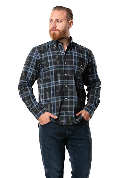 Eliş Şile Bezi Uzun Kol Oduncu Erkek Pazen Sonbahar ve Kışlık Gömlek Füme Ekose 4045