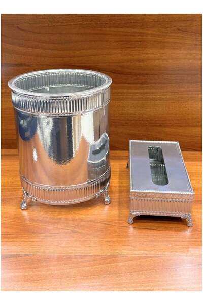 ALQANNAS Silver Trash Bin and Tissue Box Set | High-Quality Elegant Bin & Tis...