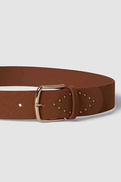 Shule Bags Λεπτομερής ζώνη από καστόρι με λεπτομέρειες σε καφέ χρώμα