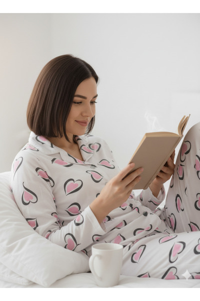 sleeproom Women's Viscose Buttoned Pajama Set Printed