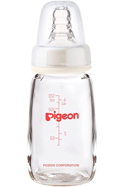 Pigeon Slim Neck Glass Bottle, 120ml - Clear Cap, Ultra-Soft Silicone Nipple,...