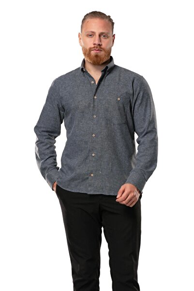 Eliş Şile Bezi Довгорукавна чоловіча сорочка з бавовни для осені та зими, колір димчастий 4038