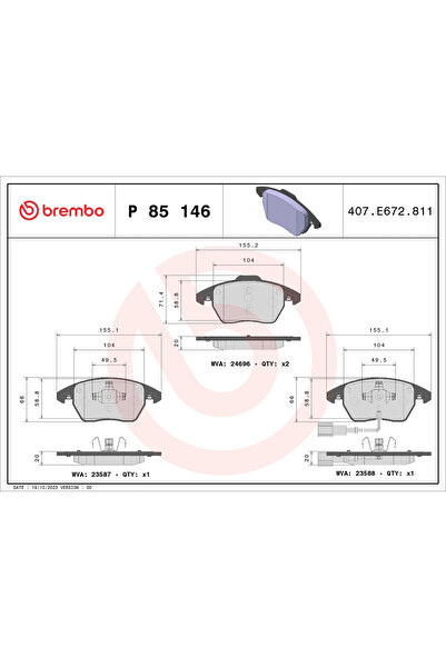 Brembo Set Placute Frana Frana Disc Audi A1/Tt Skoda Superb 2/Yeti