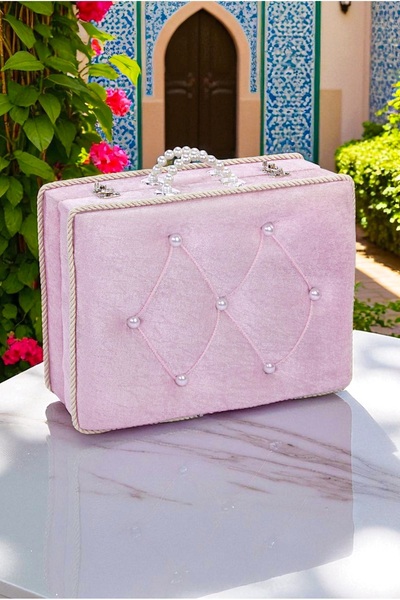 ihvan online Söz Nişan Düğün Çeyizlik Kadife Gelin Bohça Sandık - Pembe