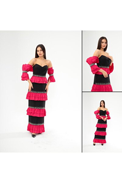 Robes Uzun Abiye Elbise / Straplez Omuz Dekolteli Kat Kat Fırfırlı / Balo Nişan Düğün Davet -7081