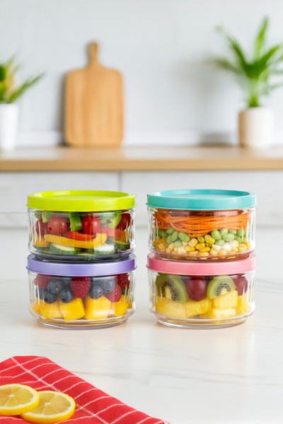 Porsima Lapis 4lü Hava Geçirmez Cam Kahvaltılık Seti Renkli Kapaklı Saklama Kabı 400ml