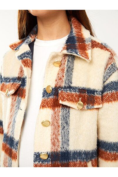 LC Waikiki Brown Plaid Long Sleeve Maternity Shirt Jacket