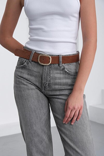 Shule Bags Suede Oval Buckle Belt Brown