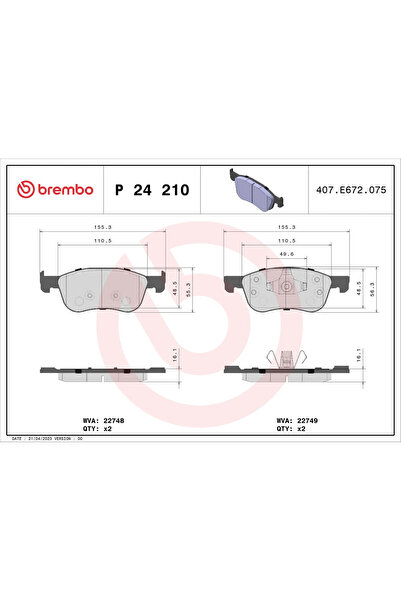 Brembo Комплект спирачни накладки за дискови спирачки Ford Fiesta 7