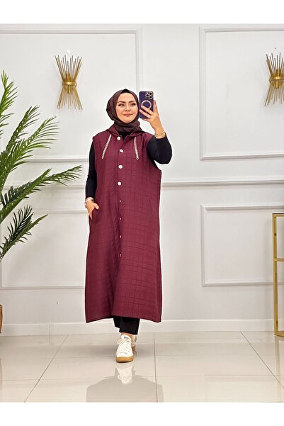 Valens Butik Hooded and Button Detailed Jacquard Quilted Fabric Esin Tesettür Vest