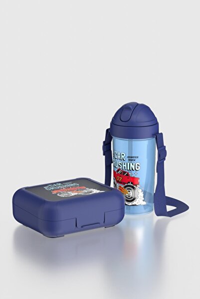 Renga Cosmo Patterned Pp Children's Lunch Box and Water Bottle Set 192017 Blue